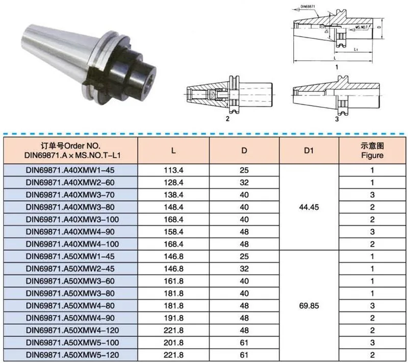 Machine Tool DIN69871 Morse Taper Sleeves Sk40 Sk50-MTB with Drawbar