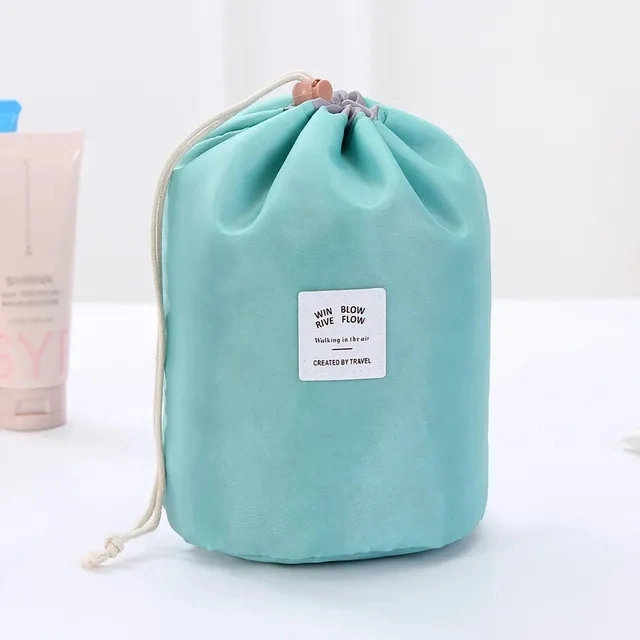 Waterproof Round Cosmetic Bag Travel Nylon Makeup Bag Drawstring Elegant Organizer Wash Bags Female Toiletry Kit Storage Case